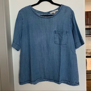 Loft Denim Short-Sleeve Button Back Blouse